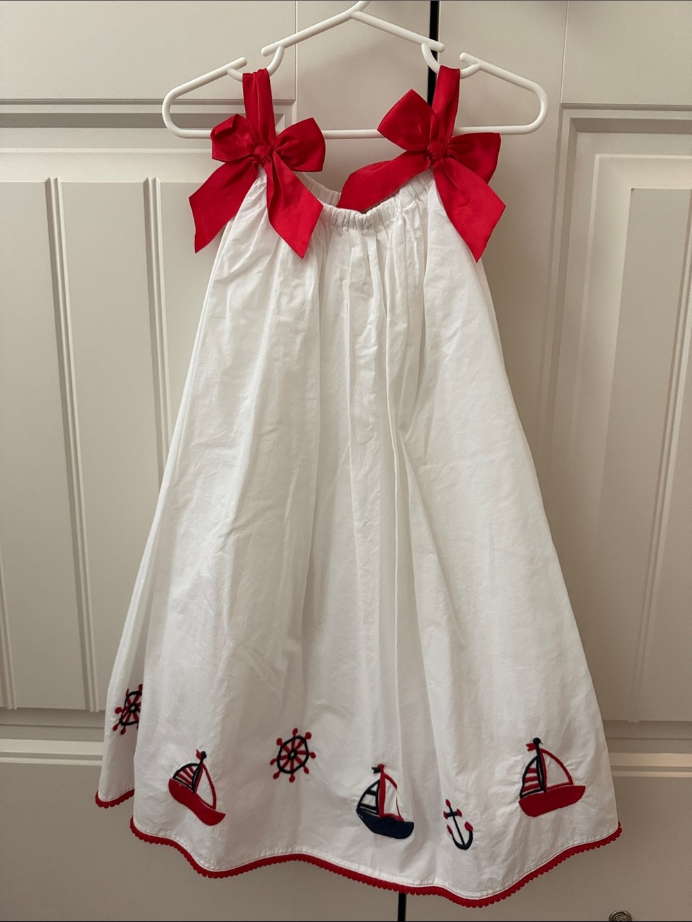 Rachel Zoe White Dress with Red Bows and Nautical Embroidery